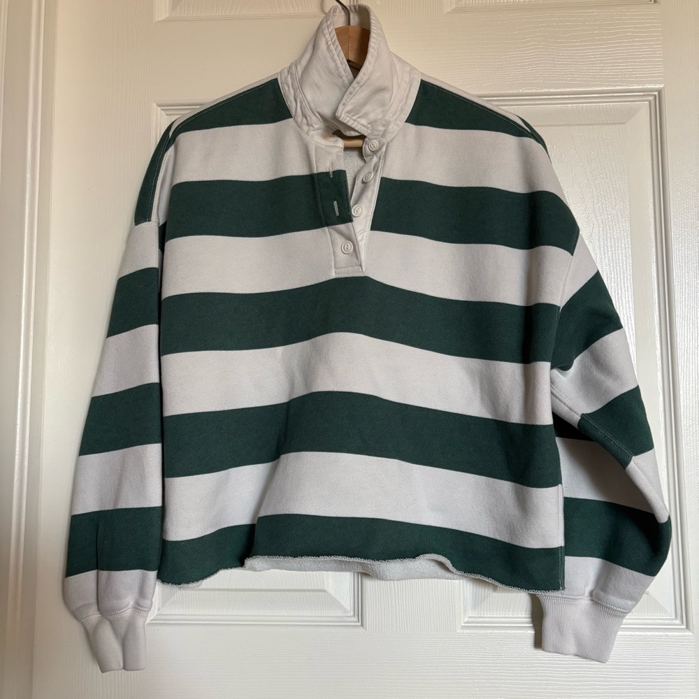 Abercrombie Striped Green and White Women’s Polo Sweatshirt